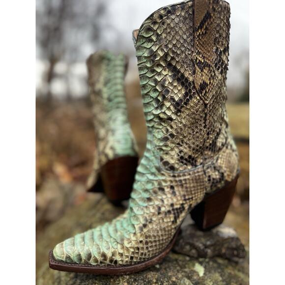 OLD GRINGO RARE Python Skin Western Cowgirl Boots Aqua Mint Green 8.5B Baroque - Picture 2 of 12